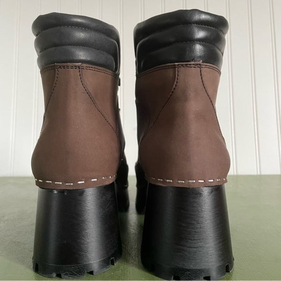 NWT Swedish Hasbeens TRAIL BOOTS in Brown/Black Nubuck w Wooden Heels - Picture 9 of 15